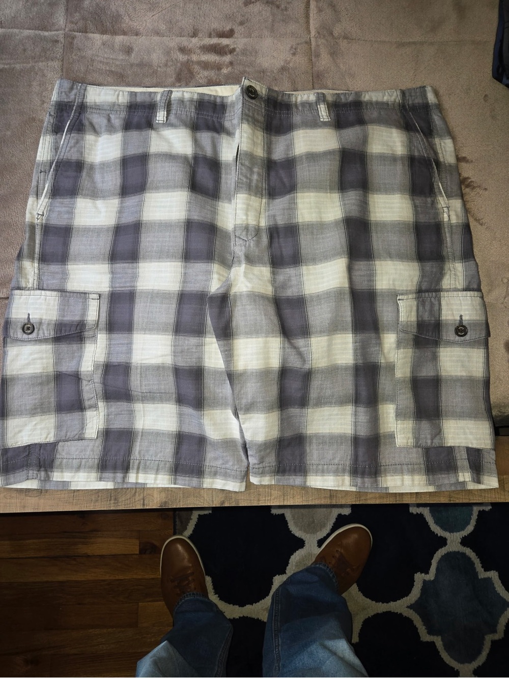 Tommy Bahama Gray and White Plaid Cargo Shorts